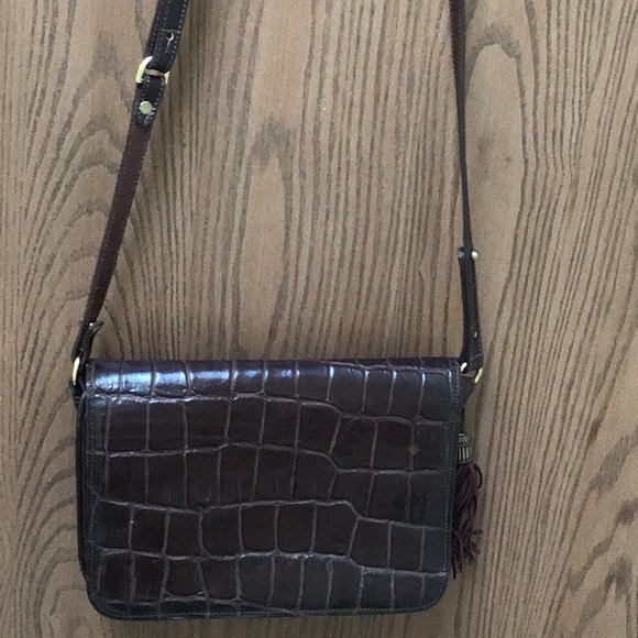 Brahmin brown leather shoulder bag croc print, adjust strap tassel, sz M Mint - Picture 4 of 13
